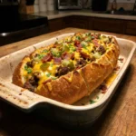 Bacon Cheeseburger Stuffed Garlic Bread Boat 30 Minutes Ultimate Delicious